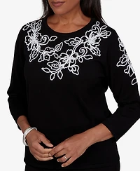 Alfred Dunner Women's Floral Scroll Soutache Sweater