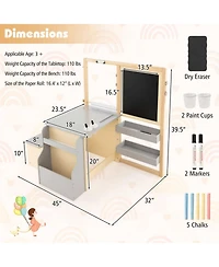 Gouun Kids Art Center Table and Bench Set with Double-Sided Easel