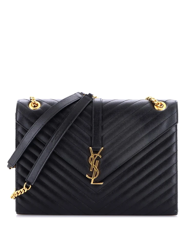 Pre-Owned Saint Laurent Large Classic Monogram Envelope Satchel Matelasse Chevron Leather