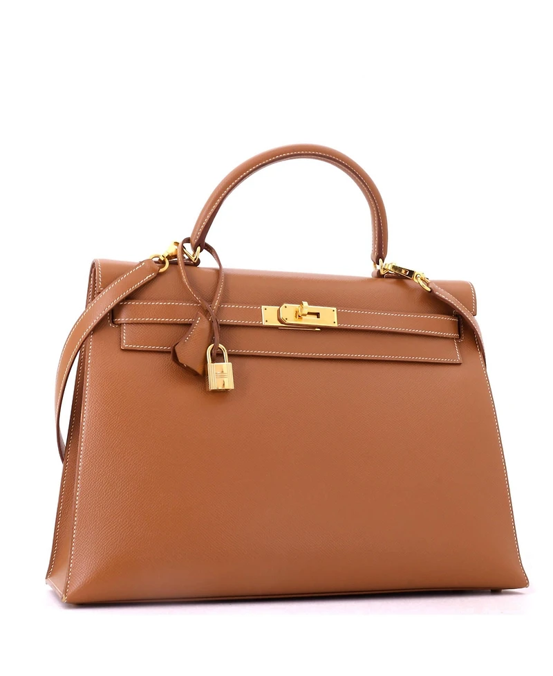 Pre-Owned Hermes Kelly 35 Handbag Brown Courchevel with Gold Hardware