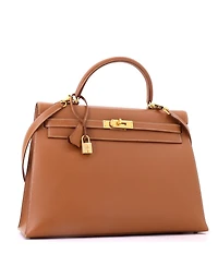 Pre-Owned Hermes Kelly 35 Handbag Brown Courchevel with Gold Hardware