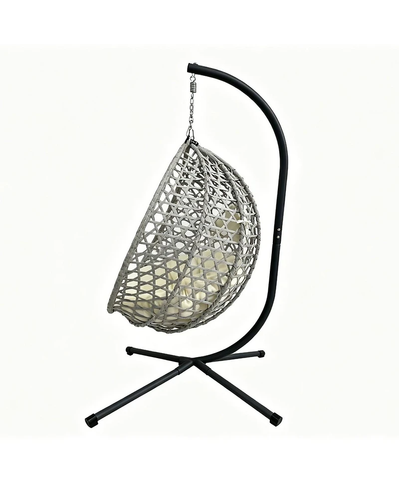 Asagikoiai Folding Pe Rattan Outdoor Hanging Egg Chair with Stand, Patio Hammock Swing