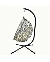Asagikoiai Folding Pe Rattan Outdoor Hanging Egg Chair with Stand, Patio Hammock Swing