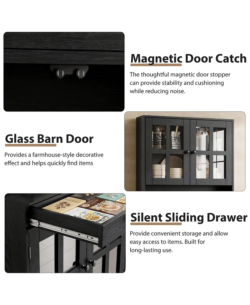 homfan 72 Inch Kitchen Pantry Cabinet with Glass Doors Tall Storage Adjustable Shelves for Coffee Bar