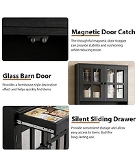 homfan 72 Inch Kitchen Pantry Cabinet with Glass Doors Tall Storage Adjustable Shelves for Coffee Bar