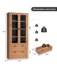 homfan 71 Inch Tall Kitchen Pantry Cabinet with Glass Doors, 2 Drawers and Adjustable Shelves