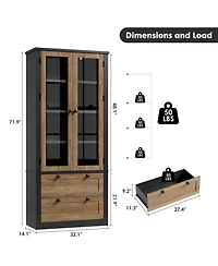 homfan 71 Inch Tall Kitchen Pantry Cabinet with Glass Doors, 2 Drawers and Adjustable Shelves
