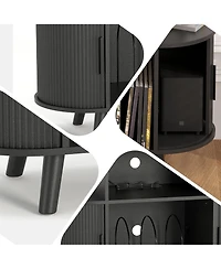 homfan Mid-Century Fluted Turntable Cabinet, 35 Inch Arched Record Player Stand with Charging Station and Display Shelf