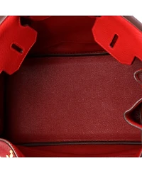 Pre-Owned HERMES Birkin 30 Handbag Red Clemence with Gold Hardware
