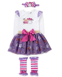 Baby Essentials Girls' Little Boo Bodysuit, Skirts, Leg Warmers and Headband, 4-Piece Set