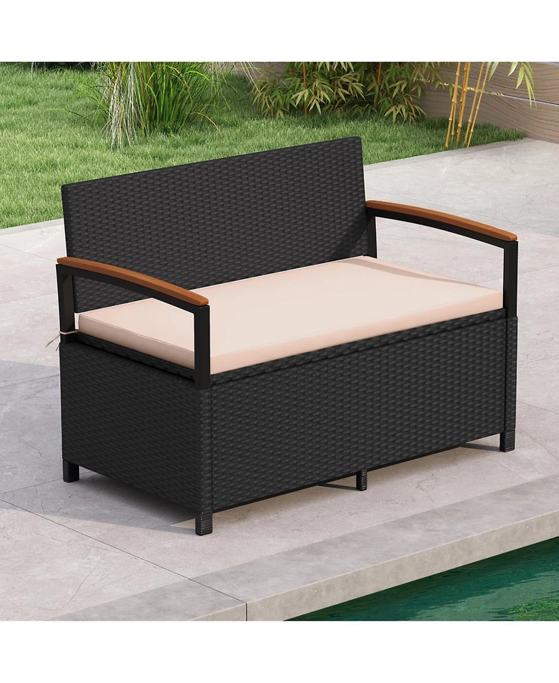 Slickblue Patio Storage Bench with Cushion and Deck Box Compartment