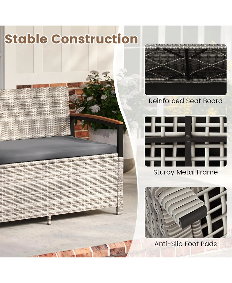 Slickblue Patio Storage Bench with Cushion and Deck Box Storage Compartment