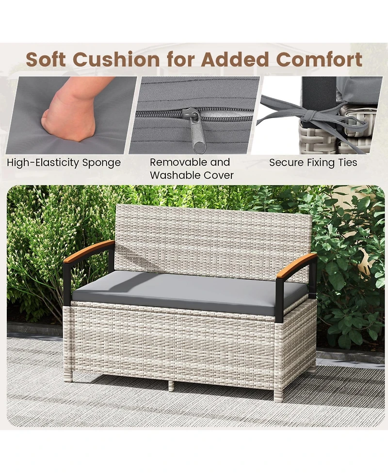 Slickblue Patio Storage Bench with Cushion and Deck Box Storage Compartment