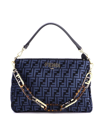 Pre-Owned Fendi O'Lock Zip Shoulder Bag Zucca Chenille