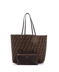 Pre-Owned Fendi Medium Reversible Roll Tote Pequin and Zucca Canvas