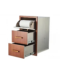 homfan Weatherproof Triple Drawer Outdoor Kitchen Cabinet with Built-in Paper Towel Holder – Stainless Steel Handle and Flush Mount Storage