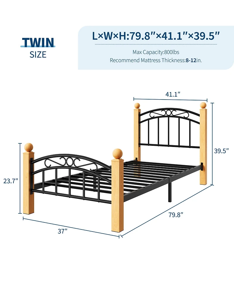 homfan Twin Metal Platform Bed Frame with Victorian Headboard and Footboard