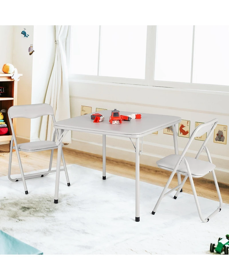 homfan Kids Folding Table and Chair Set, 23.8 Inch Upholstered Childrens Activity Table with Metal Frame for Playroom
