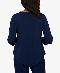 Alfred Dunner Petite Etched Plaid Diagonal Puff Printed Top