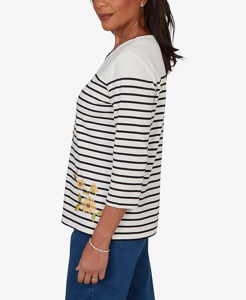 Alfred Dunner Petite Sunflower Stripe Knit Top