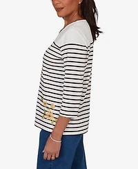 Alfred Dunner Petite Sunflower Stripe Knit Top
