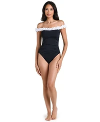 La Blanca Women's Island Goddess Ruffle Off-The-Shoulder One-Piece Swimsuit