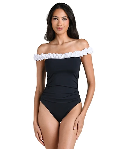La Blanca Women's Island Goddess Ruffle Off-The-Shoulder One-Piece Swimsuit