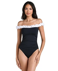 La Blanca Women's Island Goddess Ruffle Off-The-Shoulder One-Piece Swimsuit