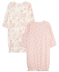Little Me Baby Girls' Long-Sleeve Floral Sleeper Gowns, 2-Pack