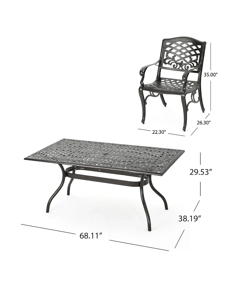 Asagikoiai 7-Piece Cast Aluminum Patio Dining Set with Rectangular Table and 4 Chairs