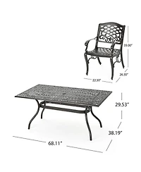 Asagikoiai 7-Piece Cast Aluminum Patio Dining Set with Rectangular Table and 4 Chairs