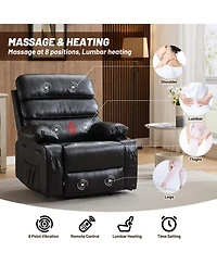 homfan Extra Wide Pu Leather Manual Recliner for Adults with Massage and Heat, Large Leisure Chair Plush Sponge Padded Arms Back