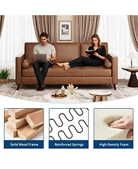 homfan Mid-Century 81" 3-Seater Faux Leather Sofa - Deep Seat, Supportive Backrest, Pu Couch for Living Room or Office
