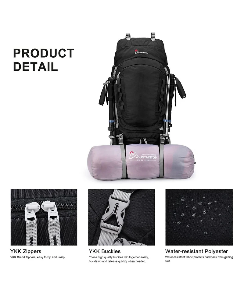 Mountaintop 80 Liter Internal Frame Backpack for Man and Women Backpacking Hiking
