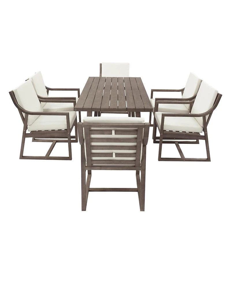 Asagikoiai 7-Piece Acacia Wood Outdoor Dining Set, Modern Patio Table and 6 Chairs