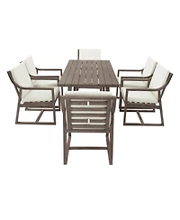 Asagikoiai 7-Piece Acacia Wood Outdoor Dining Set, Modern Patio Table and 6 Chairs