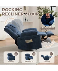 homfan Oversized Massage Rocker Recliner for Adults, 360 degrees) Swivel Rocker Recliner with Vibration Massage and Heating, Side Pocket