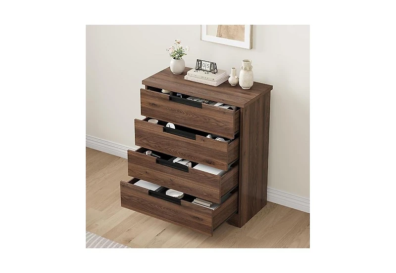 homfan 4-Drawer Dresser for Bedroom,Chest of Drawers with Embedded Handles Design, Wooden Organizer Living Room, Hallway and Entryway