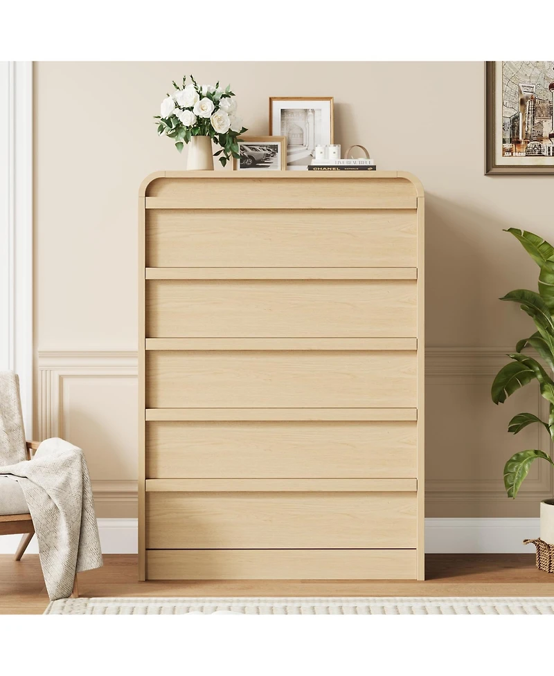 homfan Modern Arched 5-Drawer Dresser, 45" Tall Freestanding Storage Chest with Large Drawers, Mdf Construction, Bedroom and Living Room
