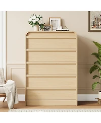 homfan Modern Arched 5-Drawer Dresser, 45" Tall Freestanding Storage Chest with Large Drawers, Mdf Construction, Bedroom and Living Room