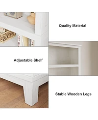 homfan Set of 2 71" Tall Narrow Bookshelf 5 Tier Bookcase with Adjustable Shelves and Wooden Legs for Apartment Office Living Room