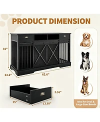 homfan Large Dog Crate – Furniture-Style Indoor Kennel with Sliding Doors, Removable Divider, 2 Drawers and Shelves, Tv Stand