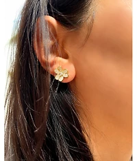 Suzy Levian Sterling Silver Cubic Zirconia Lavish Flower Stud Earrings