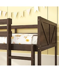 Sailvan Twin over Floor Bunk Bed with Panelled Headboard, Solid Rubber Wood Foundation