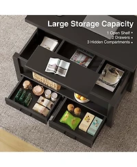 homfan Lift Top Coffee Table with Storage, Split Lift Design, 2 Drawers and Hidden Compartment, Center Table with Adjustable Height Wooden Tabletop