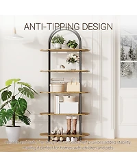 homfan 71" Tall 5-Tier Arched Bookshelf Metal Frame Open Storage Rack with Anti-Tipping Straps and Adjustable Feet for Bedroom Living Room Office