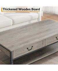 homfan 41" Rustic Rectangle Coffee Table with 2 Drawers and Open Shelf, Mid Century Retro Cocktail Table with Storage