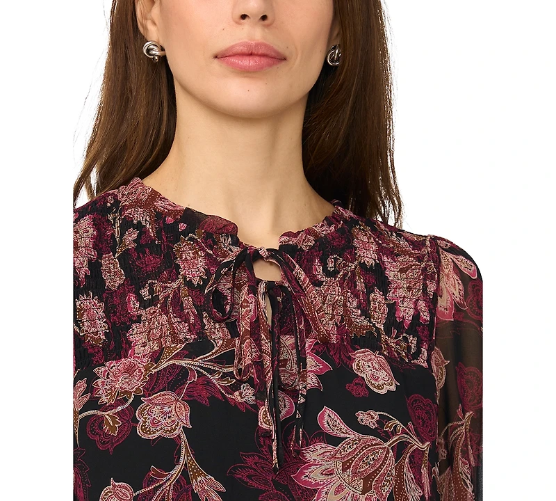 Msk Women's Smocked Yoke Ruffle Neck Dress