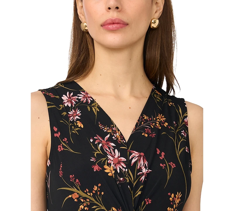Msk Women's V Neck Twist Front Maxi Dress