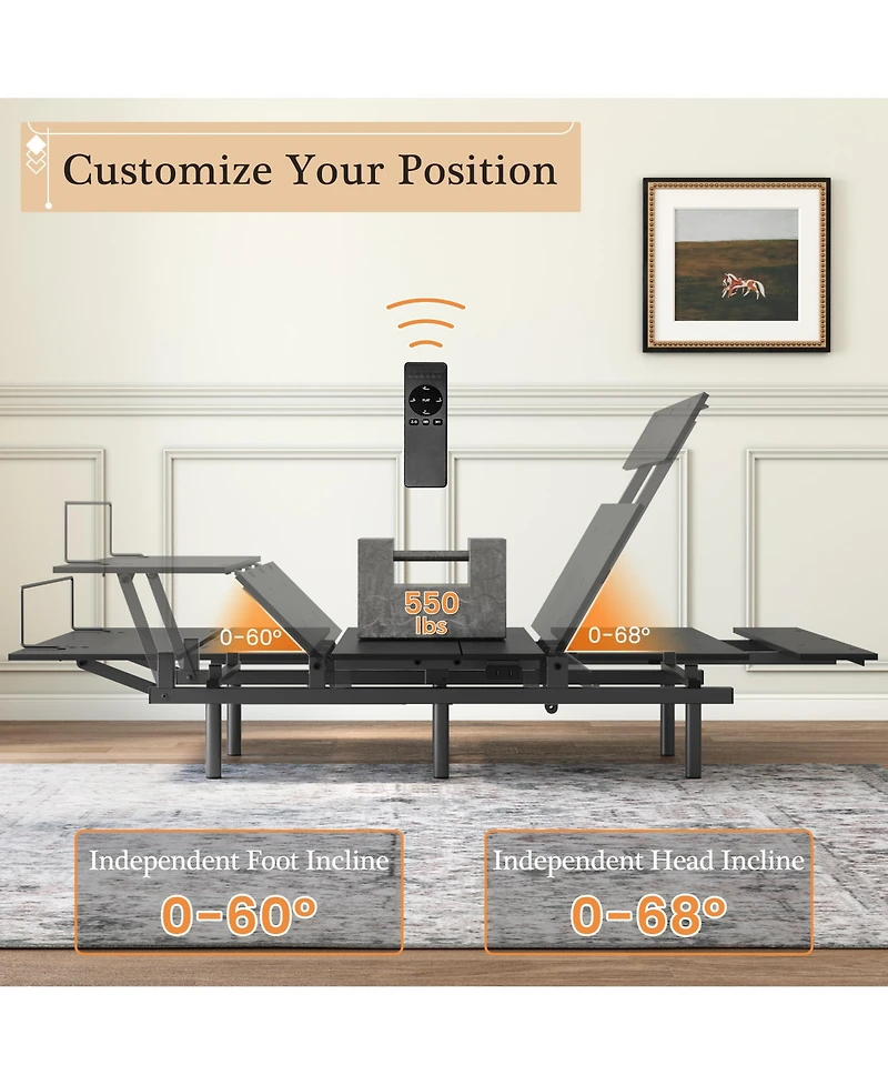 homfan Twin Adjustable Bed Frame, Wireless Remote, Memory Function, Head and Foot Lift Incline for Lying Reading Watching Tv Fatigue Backache